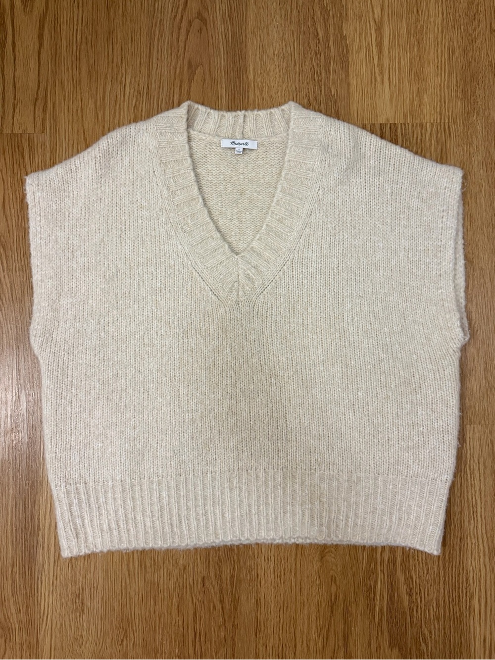 Madewell Boxy Cream V-Neck Knit Sweater Vest